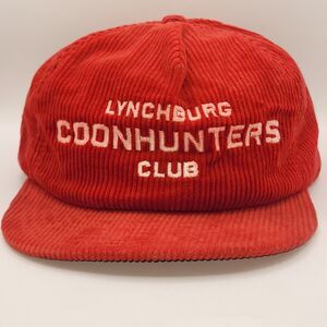 Lynchburg Coonhunters Club Hat Louisville Mfg Co Corduroy Snapback Red USA Flaw